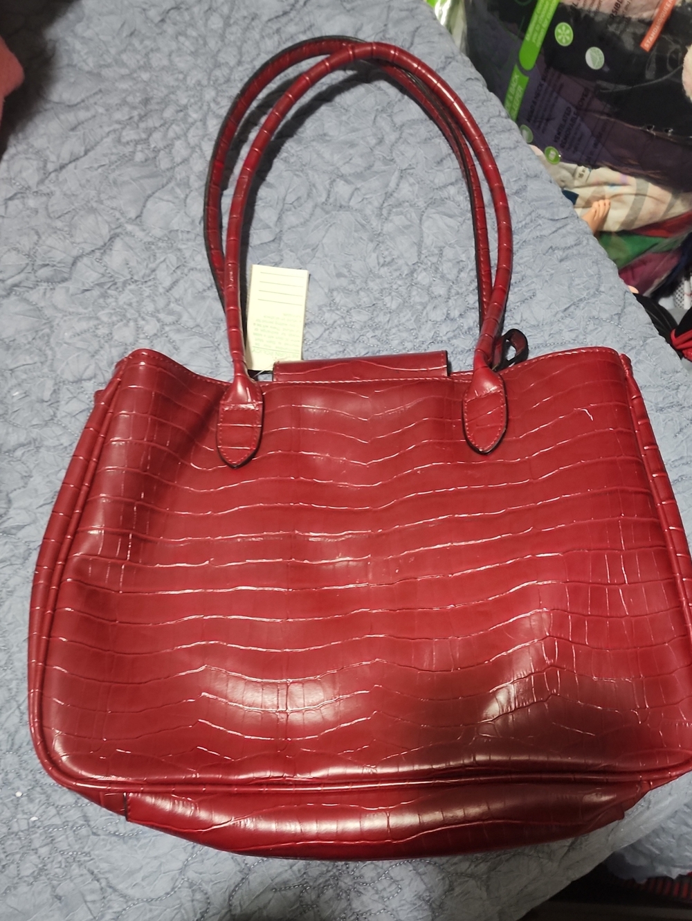 Bueno Red Croc-Embossed Tote Bag